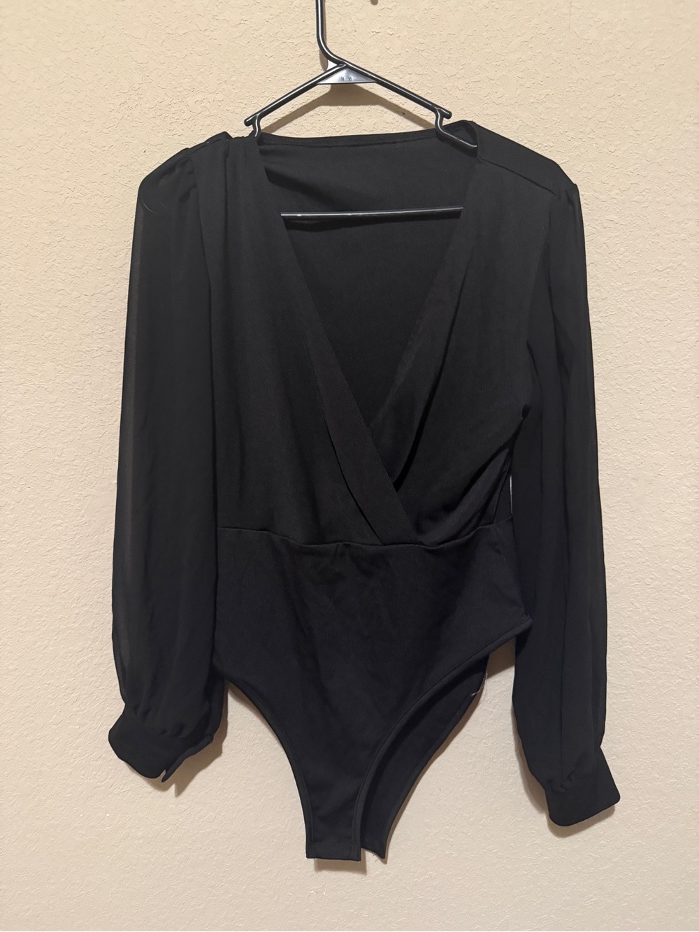 Black Long Sleeve Wrap Bodysuit